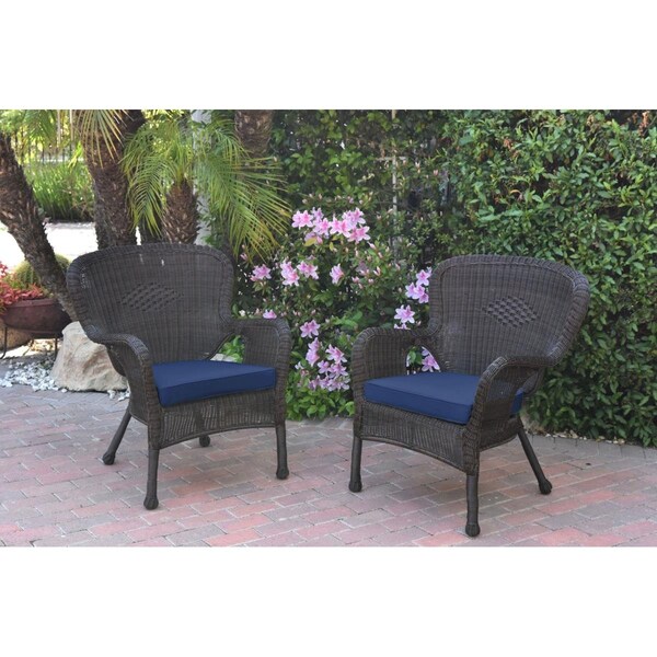 Jeco W00215-C-2-FS011 Windsor Espresso Resin Wicker Chair with Blue Cushion, 2PK W00215-C_2-FS011 - main